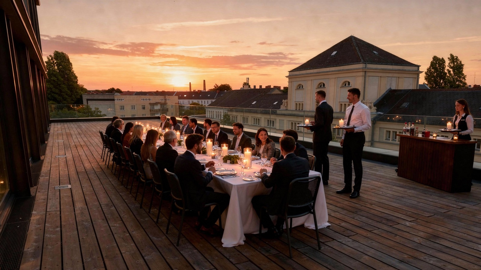 Rooftop dinner as the sun goes down